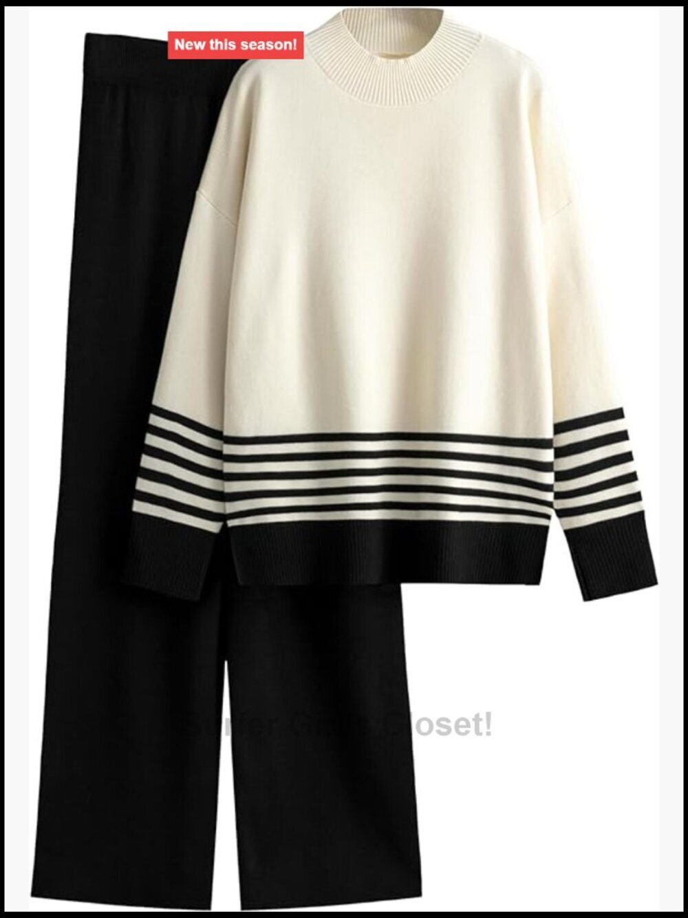 Women's 2 Piece Lounge Set Knitted Sweater Top Wide Leg Pants Tracksuit